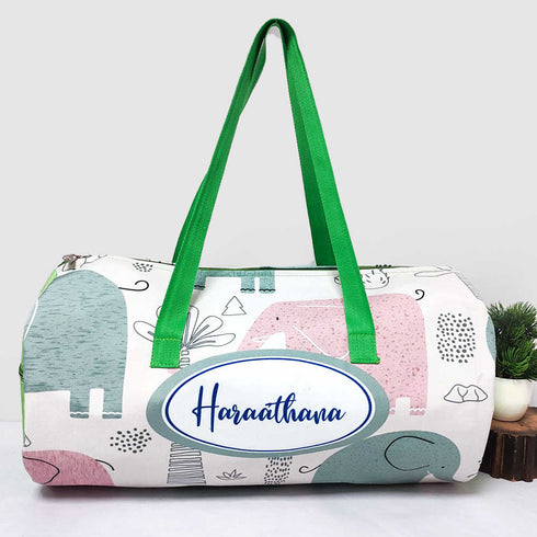 Personalised Elephant Kids Large Duffle Bag & Box Pouch Combo Gift Set
